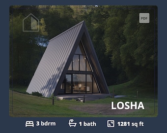 A-Frame House Plans: 3 Bedroom Modern Cabin Design (PDF)