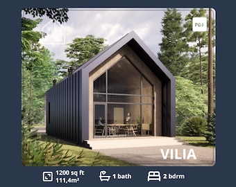 Modern Cabin Floor Plans, 1200 sq ft, 2 Bedroom Loft (PDF Download)