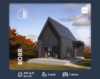Tiny Barndominium Floor Plans: 350 sq ft Cabin with Loft (PDF Blueprint)
