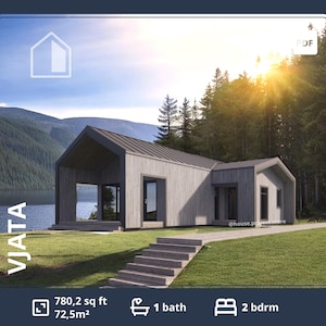 Moderne barndominium-plattegronden met 2 slaapkamers, plattegronden 800 vierkante voet, plattegronden kleine hut met vide, Skandinavische blauwdrukken pdf Aangepaste tekening
