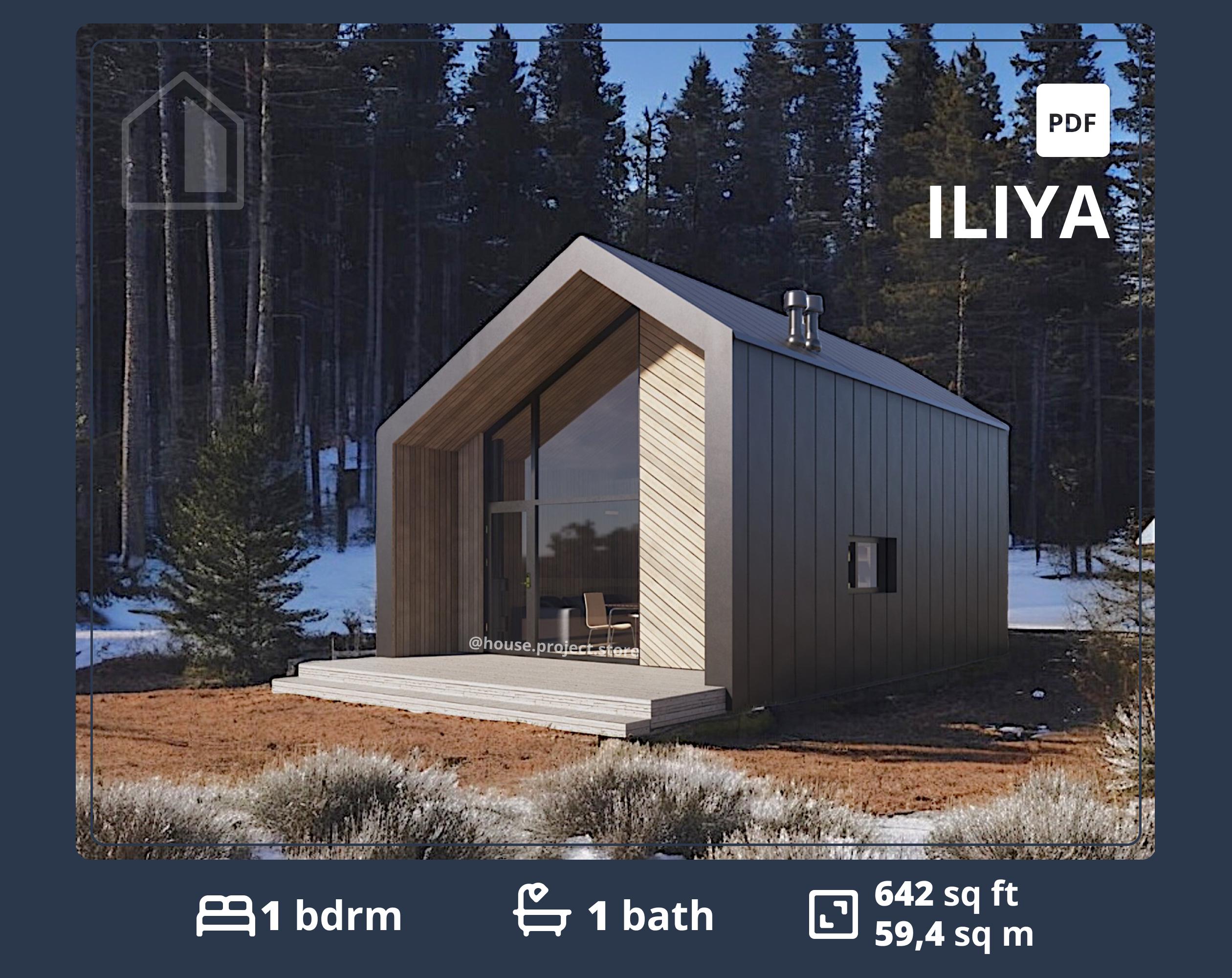 Modern A-Frame Cabin Plans: 700 sq ft, 1 Bedroom with Loft (PDF Blueprint), image size:2520x2000