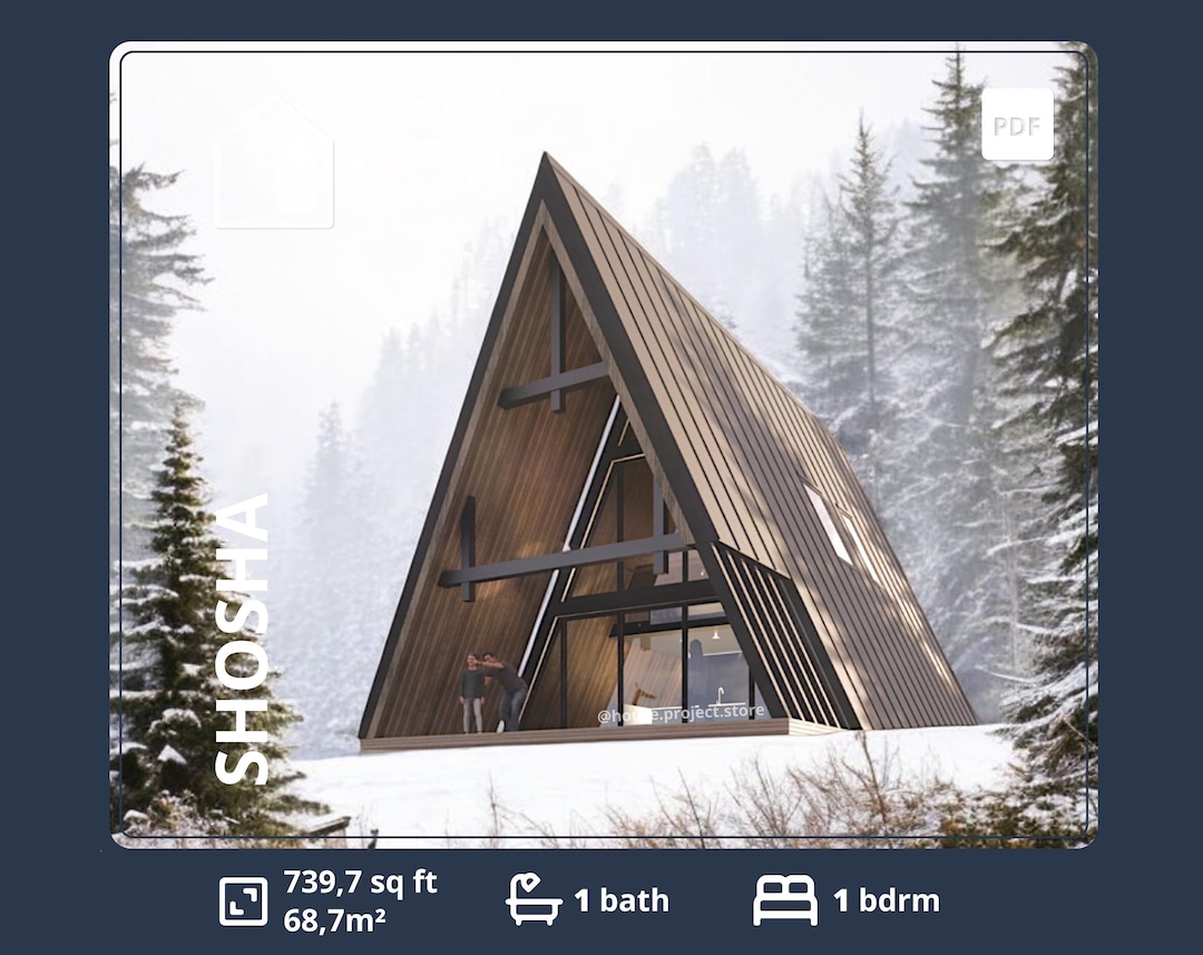 A-frame Cabin House Plans: 700 Sq Ft, 1 Bedroom (PDF Blueprint) - Etsy, image size:1080x857
