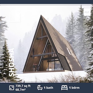 Plattegrond ADU A-frame Plattegrond hut van 700 vierkante voet 1 slaapkamer Gastenverblijf Tiny home te koop A-frame plattegronden kleine hut Tekening huis op maat