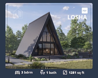 A-Frame Cabin House Plans: 3 Bedroom Tiny Home (PDF file)