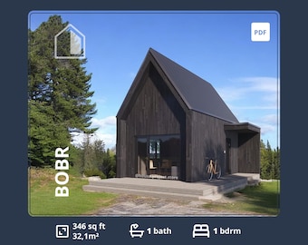 Modern Small Barn House Plans: 350 sq ft Tiny Home ADU (PDF Blueprint)