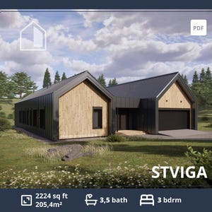 Cottage 2200sq ft, Barndominium floor plans with 2 car garage, 4 or 3 Bedroom, 3.5 Bath, Farmhouse, Scandinavian house, Custom house drawing