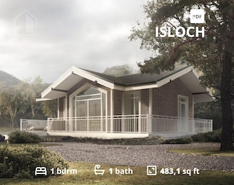 Modern 1 Bedroom Cabin Plans, Small Cottage Home Blueprint (PDF+CAD Download!)