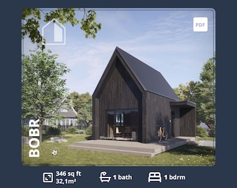 350 sq ft Barndominium House Plans: Small Cabin ADU (PDF)