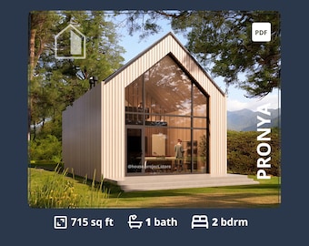 Small Barndominium House Plans: 2 Bedroom Modern Cabin (PDF)