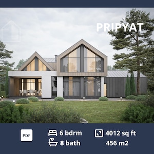 Huisplattegronden met 4 of 6 slaapkamers, plattegrond van 4000 m², Barndominium Plattegronden met vide, moderne cottage met 4-6 slaapkamers, plattegronden pdf-blauwdrukken