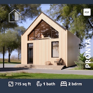 Barndominium floor Plans, 2 bedroom Tiny house, ADU plans 45x20 Small plans 1000 sq ft Modern Cabin plans with loft Custom house drawing PDF