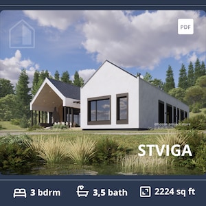 Barndominium plattegronden met garage voor 2 wagens, boerderijplattegronden met 3 slaapkamers en 3,5 badkamers, plattegronden moderne Scandinavische huis, pdf-blauwdruk