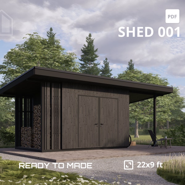 DIY SHED Plans for 10x20 with firewood storage, Garden Shed Woodworking, Storage shed build plans, PDF blueprint