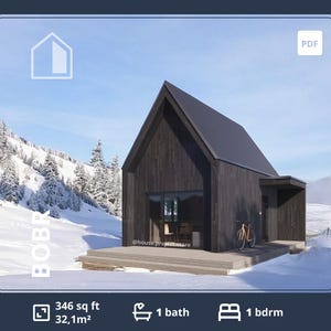 Kleine winzige Hauspläne mit 1 Loft Schlafzimmer, 350 Quadratfuß Barndom-Boden, modernes Cabin Home, winzige ADU-Pläne, Fertigbaupläne, Blueprints-Plan