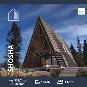 A Frame Cabin Plans with loft Bedroom, 700 sq ft A Frame Floor plan, Tiny house for sale, Custom A Frame Cabin home Plans, blueprints plan