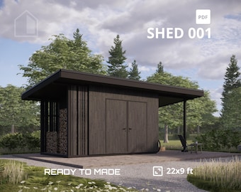 DIY Shed Plans: 9x22 Woodworking Blueprint with Firewood Storage (PDF)