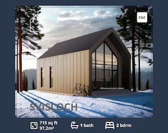 2 Bedroom Barndominium House Plans: Small Cabin Cottage (PDF Blueprint)