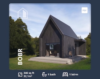 Small Cabin Plans with Loft: 350 sq ft Scandinavian House (PDF)
