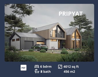 6 Bedroom Barndominium Floor Plans, Modern Farmhouse with Loft (PDF Blueprint Plans)