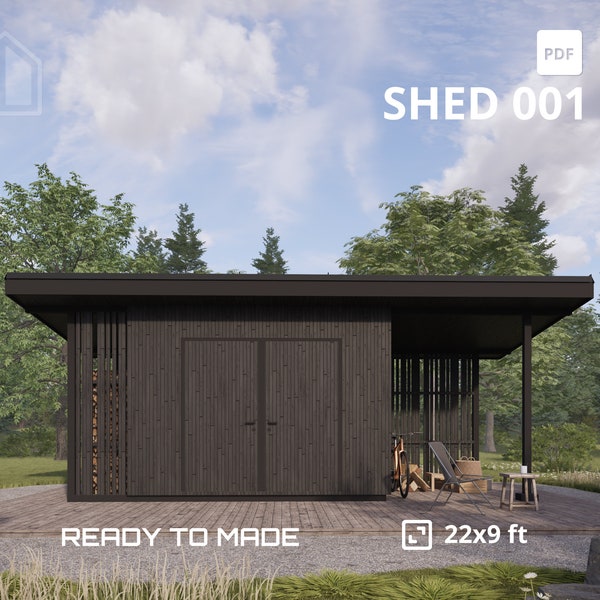 DIY SHED Plans for 10x20 with firewood storage, Garden Shed Woodworking, Storage shed build plans, PDF blueprint