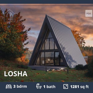 Klein huis te koop, huisje met 3 slaapkamers en vide, 1200 m². ADU A Frame-plattegronden, kit klein modern klein huis, huistekening op maat