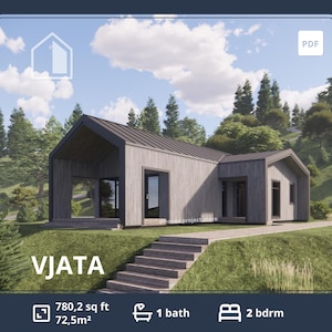 Small Tiny House Plans, 800 sq ft Modern 2 bedroom barndominium floor plans, Small Cabin plans with loft, Custom drawing Blueprints plan PDF