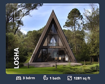 A-Frame Cabin House Plans: 3 Bedroom Guest House (PDF Blueprint)