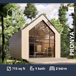 Modern Barndominium floor Plans with 2 bedroom, 1000 sq ft Tiny ADU plans 45x20, Small  Cabin home with loft, Custom house drawing PDF