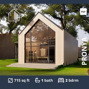 Kleine Tiny House-plattegronden 1000 vierkante voet, Barndominium-vloer met 2 slaapkamers, ADU-plattegronden 45 x 20 moderne hut-plattegronden met loft, pdf-tekening huis aangepast