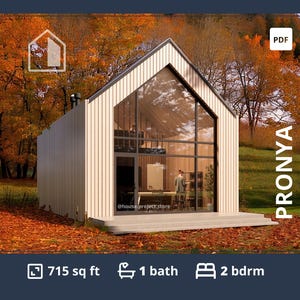 Farmhouse Plans with 2 bedroom, 45x20 Barndominium floor, Small 1000 sf ADU plans, Modern Cabin home plans with loft, Custom drawing PDF