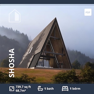 Moderne 700 vierkante voet A Frame huisplannen, kleine 1 slaapkamer A Frame Cabin plannen met vide, Tiny House te koop, Tiny House Kit, Prefab Tiny House