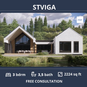 Barndominium Planritningar: Modernt skandinaviskt hus med 3 sovrum (PDF)