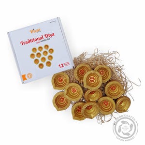 Gold, Home Mandir Diya, Erthen Clay, Decoration Diya, Mandir Diyas, Diwali Diya, Diya For Pooja, Clay Diya, Indian Return Gifts (Set Of 12)