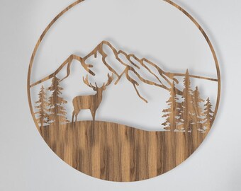 Deer Mountain Wooden Wall Art: Nature Wildlife Decor