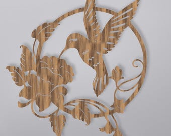 Hummingbird Wood Wall Decor: Handmade Bird and Flower Art
