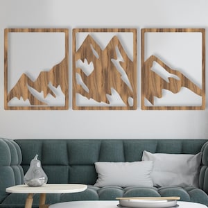 Mountain Wooden Wall Decor, Wood Art Mountain, Large Set of 3 Mountain Art, Wooden Wall Panels, Mountain Wood Wall Art Wall Decor