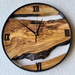 Custom Made Metal & Olive Wood Wall Clock, Numeral Wooden Wall Clock, Rustic Wall Clock, Unique Gift, Metal Clock, Housewarming Gift
