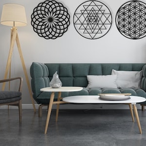 Geometry Wood Wall Art Decor, Mandala Wall Art, Geometric Wall Art, Mandala Wall Hangings, Set of 3 Mandala Wall Art, Large Flower of Life