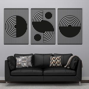 Boho Abstract Wood Wall Art – Set of 3 Modern Panels with Bauhaus Style for Minimalist, Geometric, and Nature-Inspired Home Wall Decor