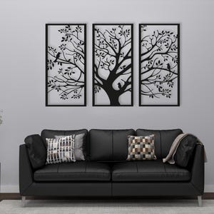 Tree Wall Art Set of 3, Wood Wall Decoration, Minimal Forest Wall Hanging, Modern Floral Home Decor, Wooden Wall Art, Tree Wood Wall Panels