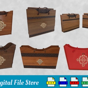 3 Art unterschiedliche Größe Holztasche svg, Schokoladen-Beutel Laser-Schnitt-Dateien, Tasche Digitale Dateien, Holzkiste, Holzhandtasche svg, Dxf,