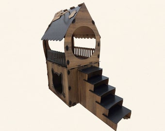 Personalized Cat House, Xl Size Wooden Cat Houses, Cat House Indoor, Cat Furniture, Two-Story Wooden Pet House