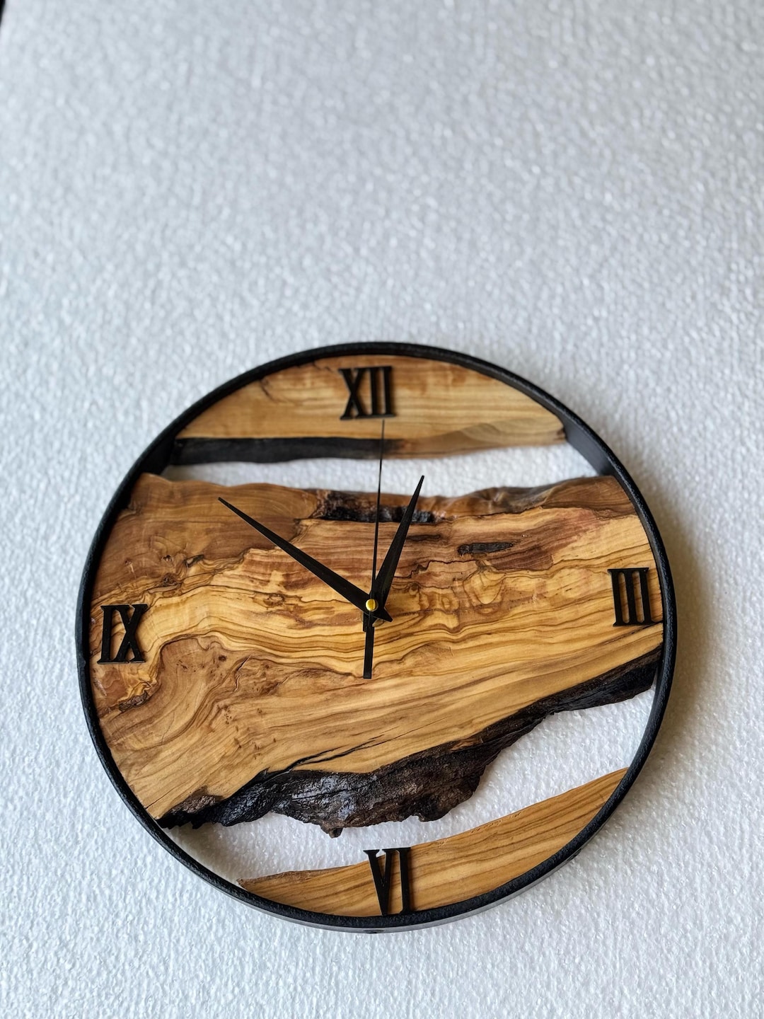 Custom Metal & Olive Wood Wall Clock: Rustic Numeral Clock - Etsy