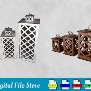 2 Set Lantern laser cut files, wooden decorative lantern svg Glowforge candle holder svg Lampshade laser cut dxf file vector template