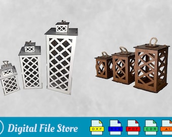 Lantern Laser Cut Files: Wooden Candle Holder SVG, Glowforge Template (Digital Download)