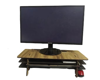 Wood Monitor Stand: Ergonomic Desk Shelf with Storage