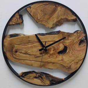 Custom Made Metal & Olive Wood Wall Clock, Wooden Wall Clock, Rustic Wall Clock, Unique Gift, Metal Clock, Home Gift, Housewarming gift