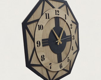 Handmade Wooden Wall Clock: Large Modern Minimalist Decor