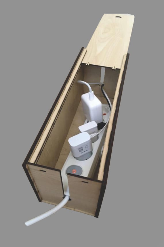 A beautifully crafted personalized wooden box that tames the desktop cable chaos with actual furniture-grade style — 44 favorites proves people want this.