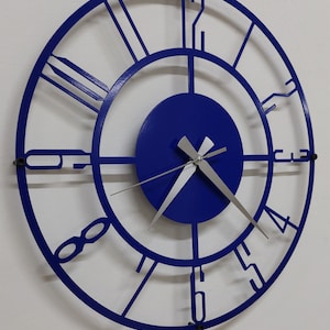 Handmade Blue Metal Wall Clock - Silent Quartz Mechanism